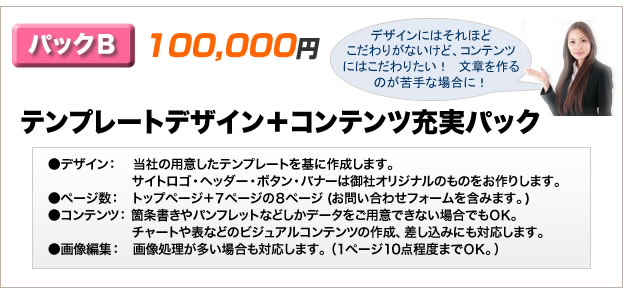 パックＢ　テンプレートデザイン＋コンテンツ充実パック 100,000円